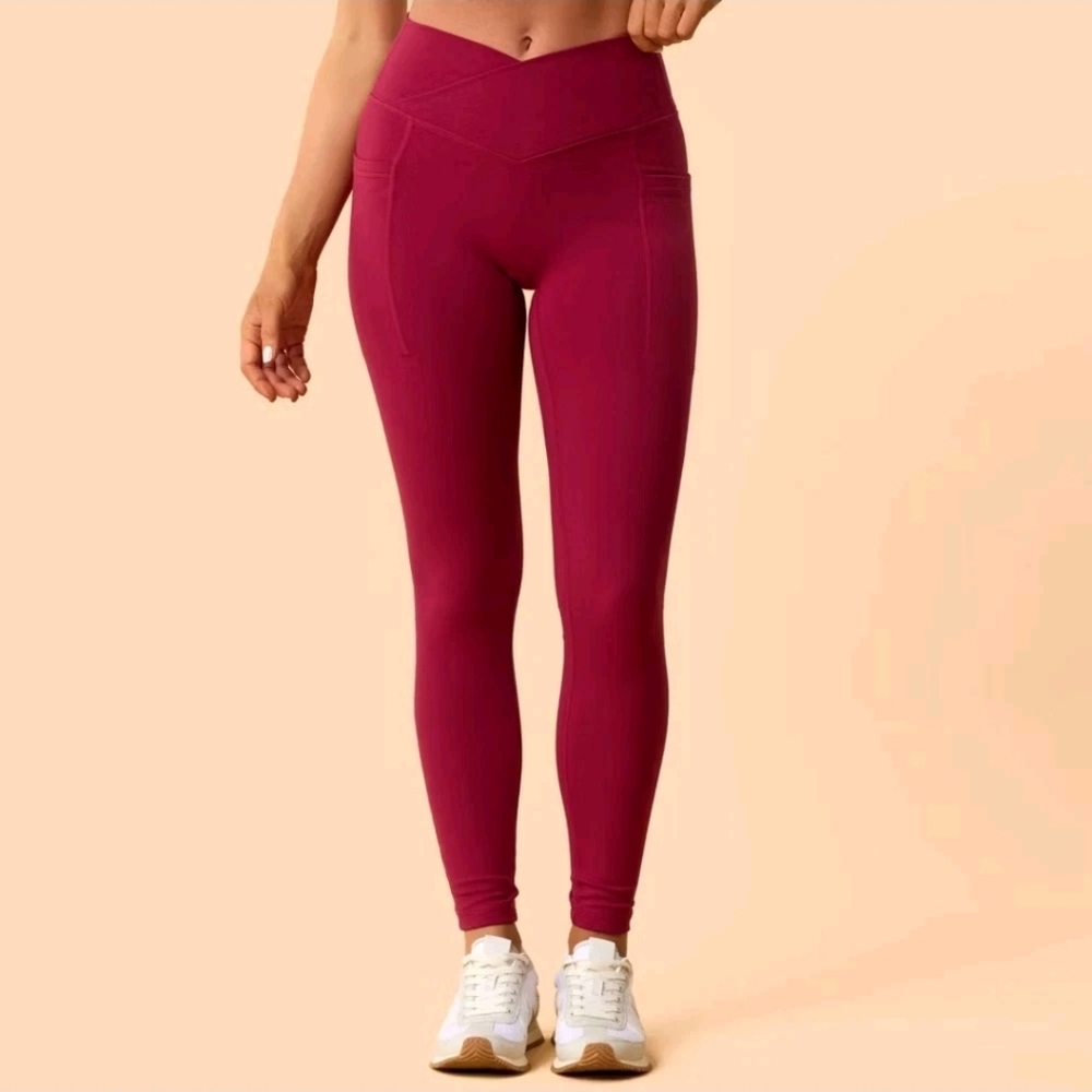 Blogilates Women's Crisscross High-Rise Leggings - Burgundy XL